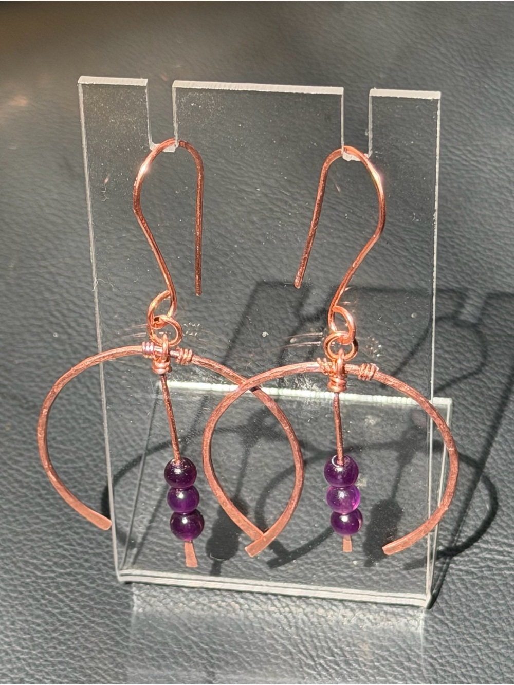 Copper Circle Earrings | Handmade Amethyst Gemstone Earrings | Artisan Boho